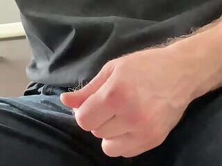 I got horny in the office at work and I'm jerking my small dick under the table!