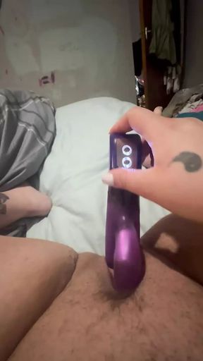 Bbw masturbates with purple dildo until cumming