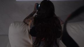 Amateur gamer GF gets facial while squirtin' in glasses POV