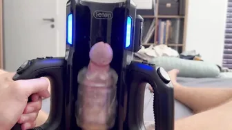 Uncut Dutch twink uses masturbation sleeve machine for solo cumshot