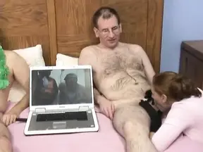 Nerdy friend helps amateur MILF suck and stroke his impressive cock in