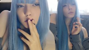 Cute Alt Girl smoking with her small titties out (ask me for full vid)