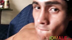 Smooth Latino homosexual plays with his hard shaft solo