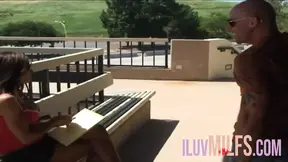 Brunette milf with big tits and shaved pussy getting railed