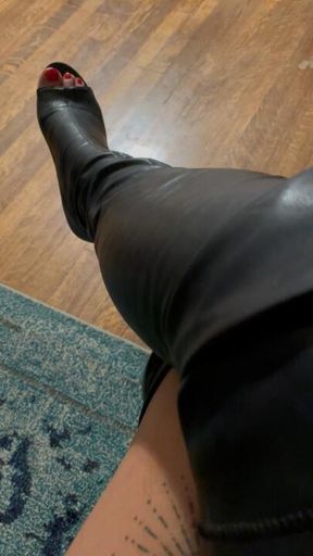 Red Nail Polish Foot Worship in Knee High Boots