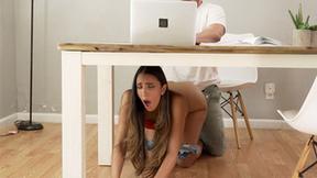 ”Lustful Latin teen Angelica Cruz swallowed guys hard shaft under the table”