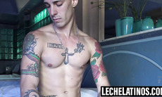 LecheLatinos.com - Inked guy intense cock stroking post photoshoot