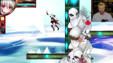 White-haired warrior girl captured and held by two green orcs in fantasy forest