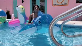 Paris Love: Blue Whale Ride In The Pool - Inflatable Pool Float Hump and Ride
