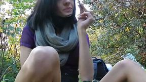 Filthy brunette prostitute finger fucks her stretched vagina