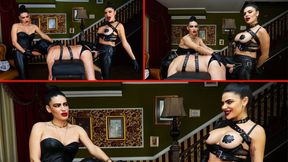 Strap-on spit roast: double penetration training with the Evil Sisters, Domdeluxury and Goddess Olivia