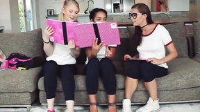 ”Naughty teenage babes toy with a foreign schoolgirl's aroused shlong”