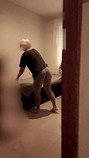 Hot Wife in Yoga Pants Sucks Her Husband's Friend and Gets Fucked in the Spare Room