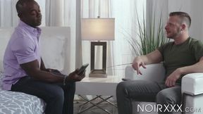 Ripped Aaron Trainer and Brian Bonds take turns in sucking their dicks