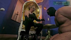 Monika Schmidt Food Crushing Spitting Bootworship Verbal Humiliation Sph in Leathergloves Part 1