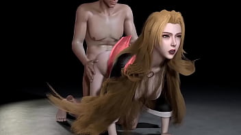 3D blonde Asian slut have threesome sex with big dick