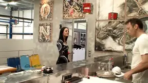 Firefighter Babe in Black Lingerie Sucks Cock Wildly