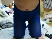 Japanese crossdresser MILK in royal blue tights