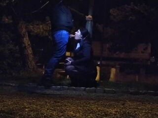 Cock sucking under the night light