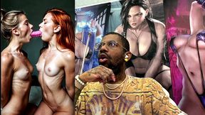 beautiful petite tan tit girls double sided dildo deepthroating, ai generated