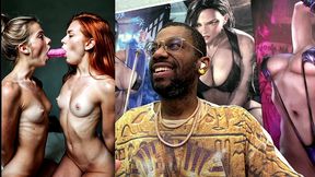 beautiful petite tan tit girls double sided dildo deepthroating, ai generated