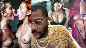 beautiful petite tan tit girls double sided dildo deepthroating, ai generated