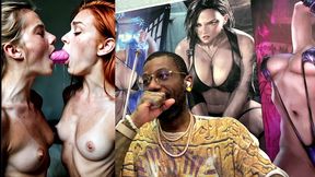 beautiful petite tan tit girls double sided dildo deepthroating, ai generated