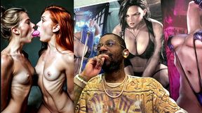 beautiful petite tan tit girls double sided dildo deepthroating, ai generated