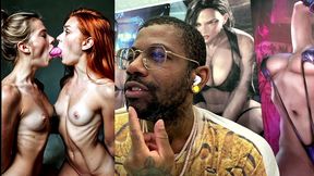 beautiful petite tan tit girls double sided dildo deepthroating, ai generated