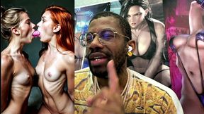 beautiful petite tan tit girls double sided dildo deepthroating, ai generated