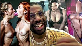 beautiful petite tan tit girls double sided dildo deepthroating, ai generated