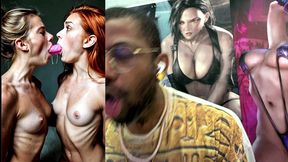 beautiful petite tan tit girls double sided dildo deepthroating, ai generated