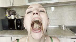 Messy Chocolate Ice Cream Dripping Lips & Sloppy Mouth