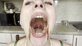 Messy Chocolate Ice Cream Dripping Lips & Sloppy Mouth