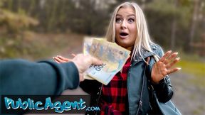 Public Sex Beautiful Busty Blonde takes her clothes off in the woods before fucking