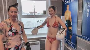 Rosie Gia VS Saskia Sharman Belly Punching Competition with Muscle and Body Worship Forfeit