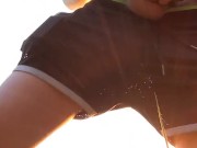 Ocean view sunset masturbation session with cum shot by skinny twink faggot