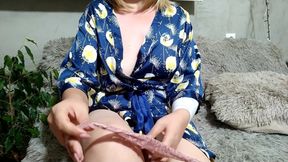 Gorgeous Russian MILF masturbates pussy with her panties