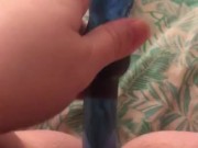 FTM fucks himself deep with blue dildo while his t cock bounces