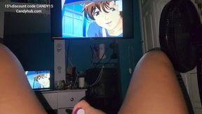 Bunnyortega enjoys intense orgasm while cleaning up dirty anime hentai