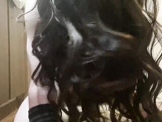 Little trans beauty takes a 10 inch bbc dildo