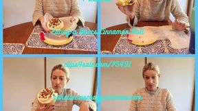 Constance Eating a Big Cinnamon Roll