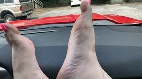 Truck passenger barefoot tease pt1 slow motion