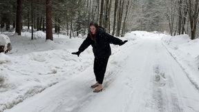 Extremely slippery flip flops on ice, walking on ice, sliding on ice