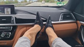 shoeplay on the dashboard on the highway to Cologne HD wmv 1920x1080