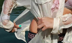 Gina can totally satisfy her wet fetish all by her lonesome, taking a sensual dip in the water and getting off more and more as her clothes cling to her and her nipples start poking through her blouse!