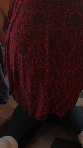 Daphne Fitting Room Teasing in a Red Dress and Leggings
