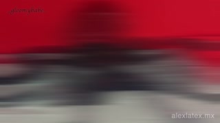 Latex slave: tied up on bed T1, face fucked - Alex LateX