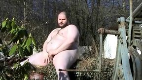 soc in the garden - obese bulky jerking outdoors