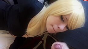 Beatiful Handcuffed Girl Doing Blowjob